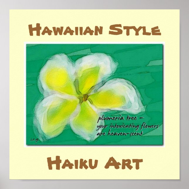 Hawaiian Stil Plumeria Haiku Art Poster (Framsidan)