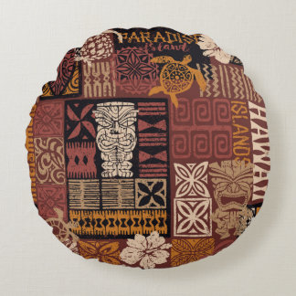 Hawaiian stil, stammotiv för vävnadspatchwork abst rund kudde