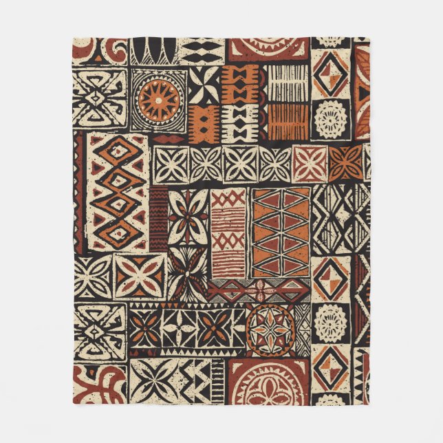 Hawaiian style tapa tribal fabric abstract patchwo fleecefilt (Framsidan)