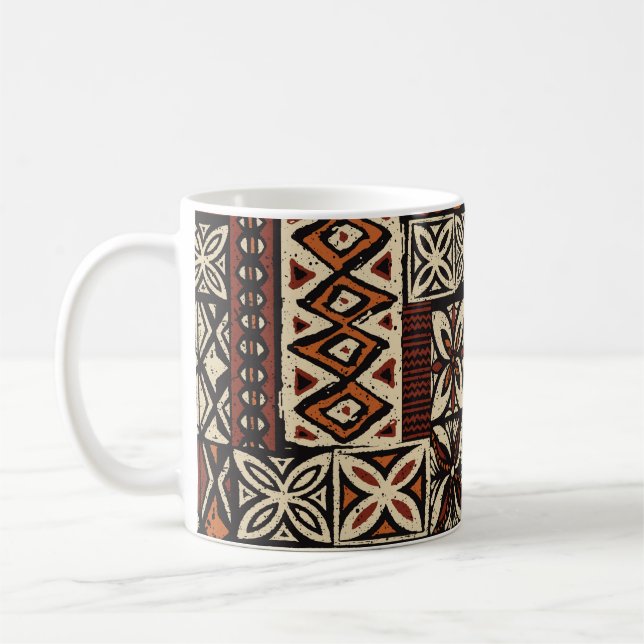 Hawaiian style tapa tribal fabric abstract patchwo kaffemugg (Vänster)