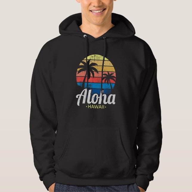 Hawaiian Summer Tropical Sunset Handflatan Träd Al Hoodie (Framsida)
