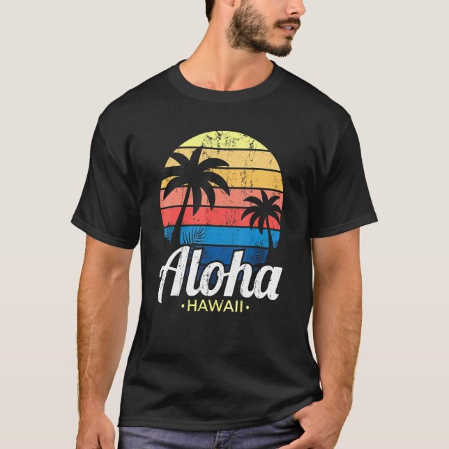 Hawaiian Summer Tropical Sunset Handflatan Träd Al T Shirt (Framsida)