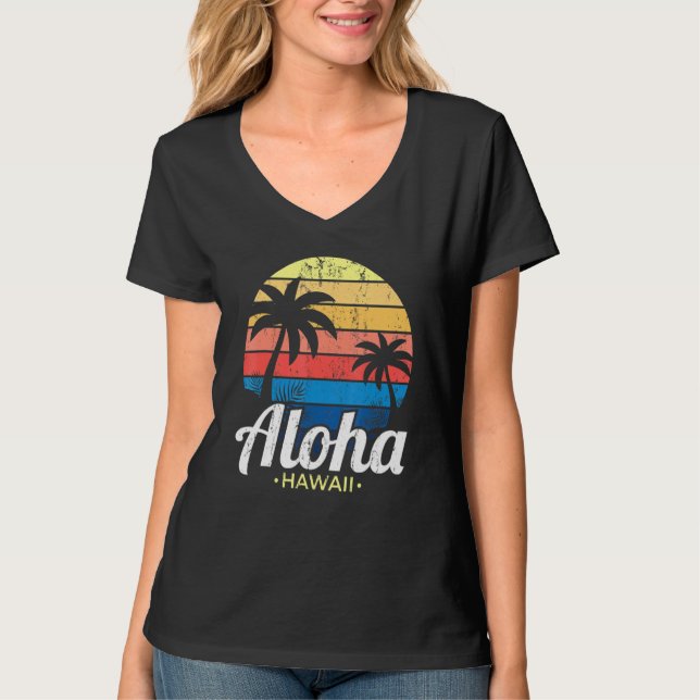 Hawaiian Summer Tropical Sunset Handflatan Träd Al T Shirt (Framsida)