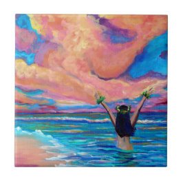 Hawaiian Sunrise Aloha Kakahiaka Ceramic Tile Kakelplatta