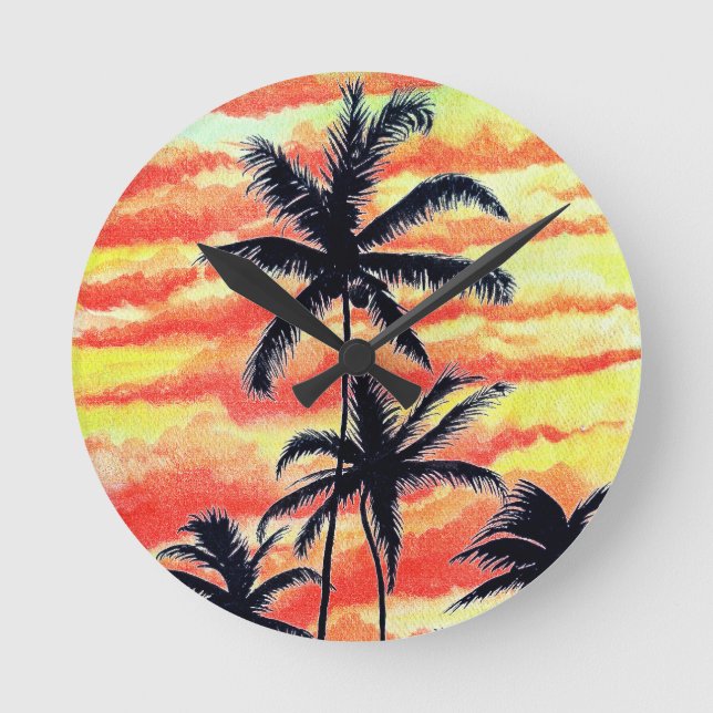 Hawaiian Sunset Coco Handflatan Rund Klocka (Framsida)