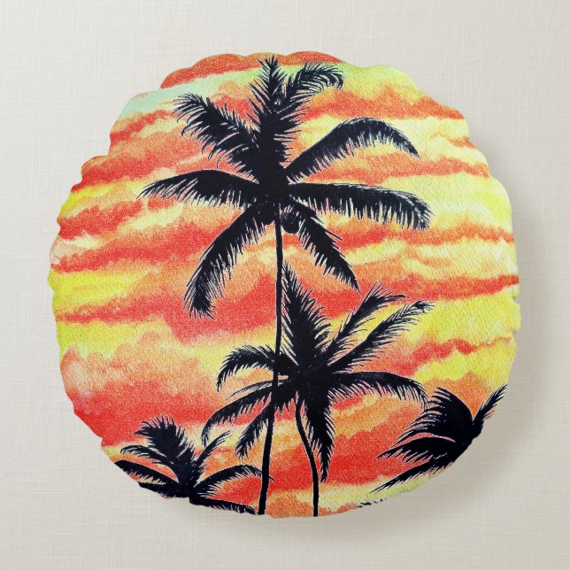 Hawaiian Sunset Coco Handflatan Rund Kudde (Framsidan)