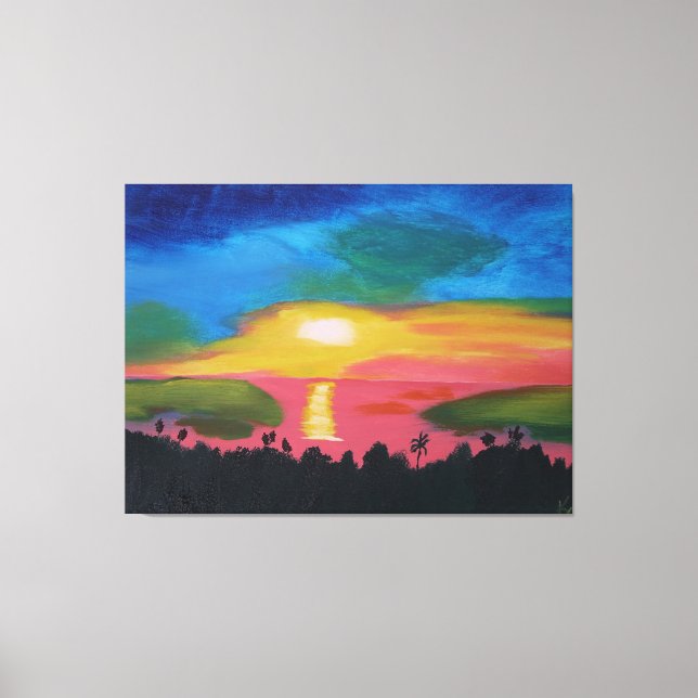 Hawaiian Sunset Himlar Original Acrylic Painting Canvastryck (Framsida)