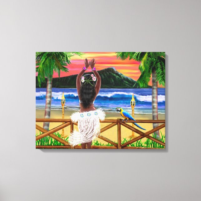 Hawaiian Sunset Hula Dancer Canvastryck (Framsida)