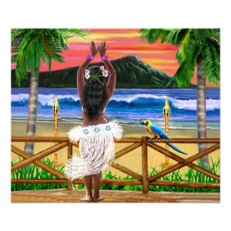 Hawaiian Sunset Hula Dancer Fototryck