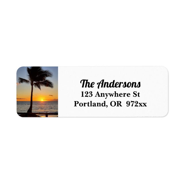 Hawaiian Sunset och Handflatan Träd Returadress Etikett (Framsidan)