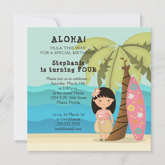 Hawaiian Surfartjejke Inbjudningar (Framsida)