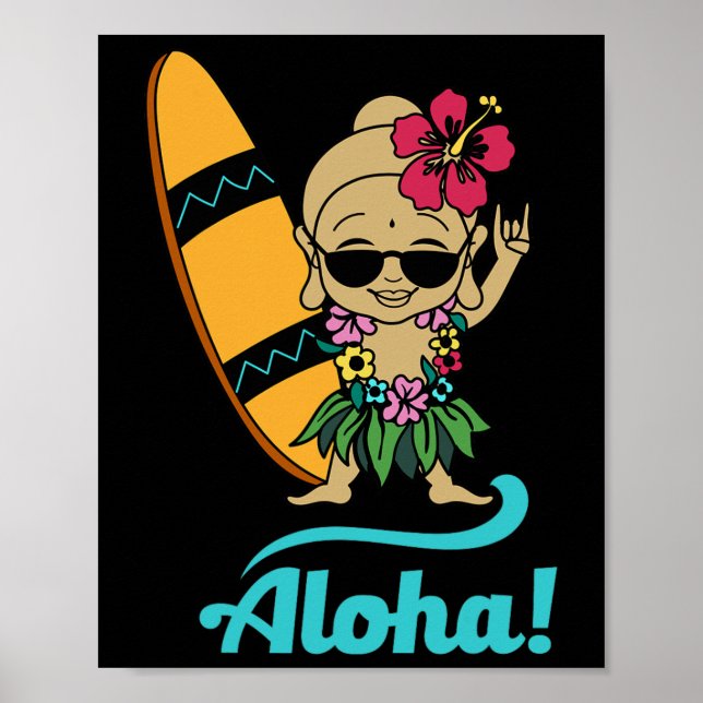 Hawaiian Surfing Buddha Aloha Hawaii Beach Yoga  Poster (Framsidan)