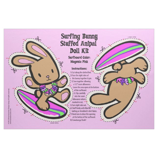 Hawaiian Surfing Bunny Doll Kit & Mjukisdjur Tyg (Fat Quarter)