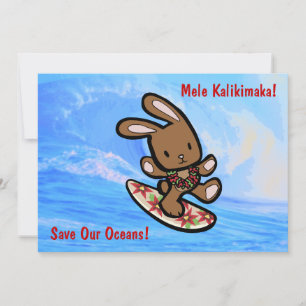 Hawaiian Surfing Bunny Helgdag Tecknad Inbjudningar