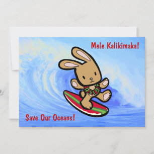 Hawaiian Surfing Bunny Helgdag Tecknad Inbjudningar