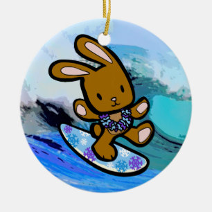 Hawaiian Surfing Bunny Helgdag Tecknad Julgransprydnad Keramik