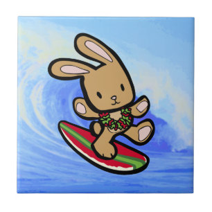 Hawaiian Surfing Bunny Helgdag Tecknad Kakelplatta