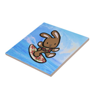 Hawaiian Surfing Bunny Helgdag Tecknad Kakelplatta