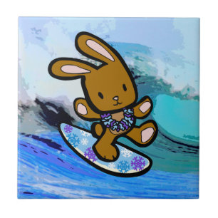 Hawaiian Surfing Bunny Helgdag Tecknad Kakelplatta