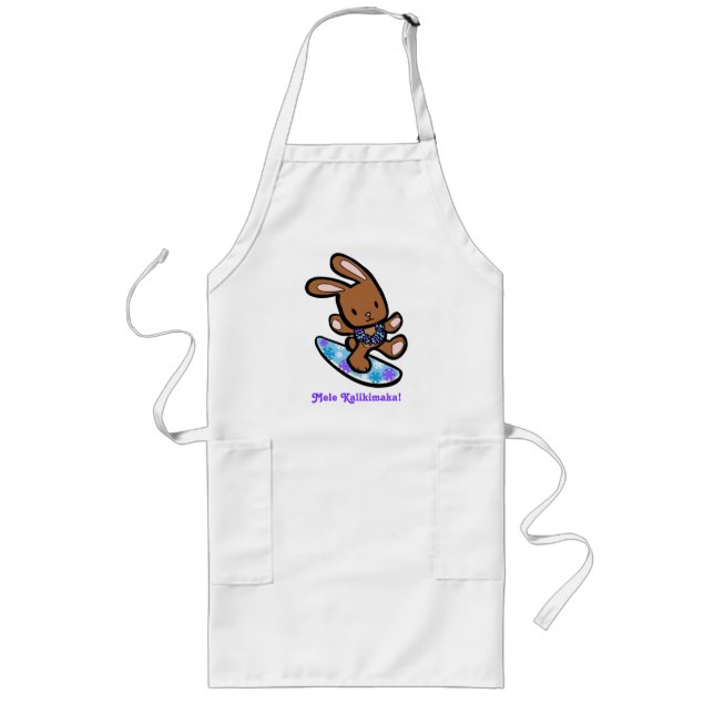 Hawaiian Surfing Bunny Helgdag Tecknad Långt Förkläde (Framsidan)