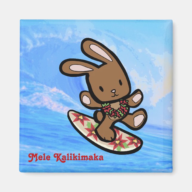 Hawaiian Surfing Bunny Helgdag Tecknad Magnet (Framsidan)