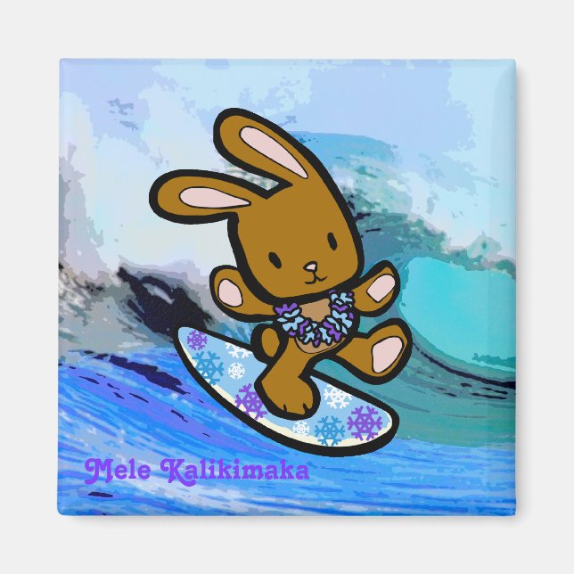 Hawaiian Surfing Bunny Helgdag Tecknad Magnet (Framsidan)