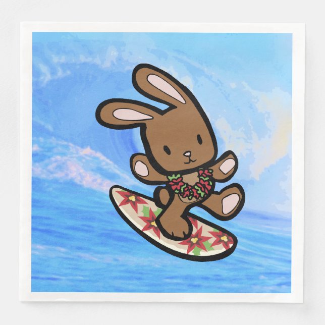 Hawaiian Surfing Bunny Helgdag Tecknad Pappersservett (Framsida)