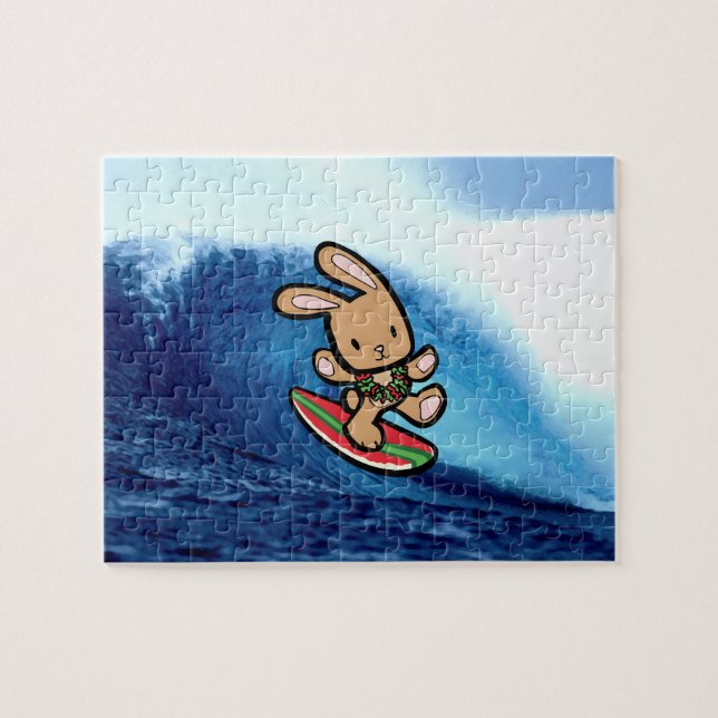 Hawaiian Surfing Bunny Helgdag Tecknad Pussel (Horisontell)