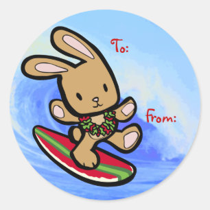 Hawaiian Surfing Bunny Helgdag Tecknad Runt Klistermärke