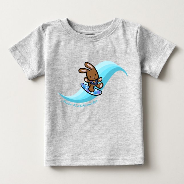 Hawaiian Surfing Bunny Helgdag Turq Tecknad T-shirt (Framsida)