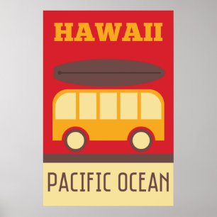 Hawaiian Surfing Buss Poster