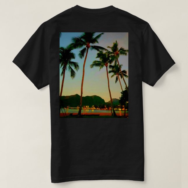 Hawaiian T Shirt Sunset och Handflatan 2 Sided Gra (Design baksida)