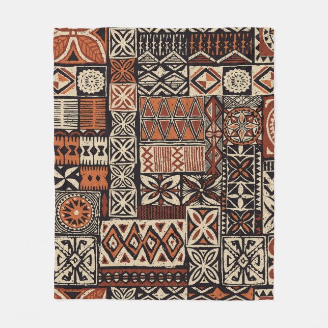 Hawaiian Tapa: Tribal Patchwork Fleecefilt (Framsidan)