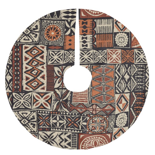 Hawaiian Tapa: Tribal Patchwork Julgransmatta Borstad Polyester (Framsidan)