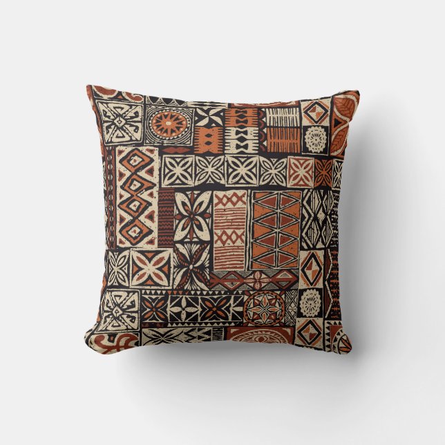 Hawaiian Tapa: Tribal Patchwork Kudde (Framsida)