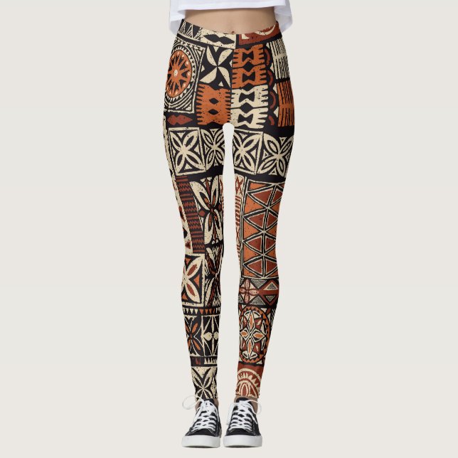 Hawaiian Tapa: Tribal Patchwork Leggings (Framsida)