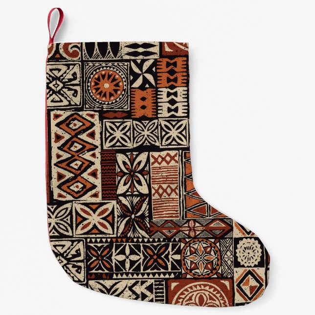 Hawaiian Tapa: Tribal Patchwork Liten Julstrumpa (Framsidan)