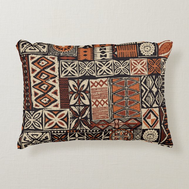 Hawaiian Tapa: Tribal Patchwork Prydnadskudde (Framsidan)