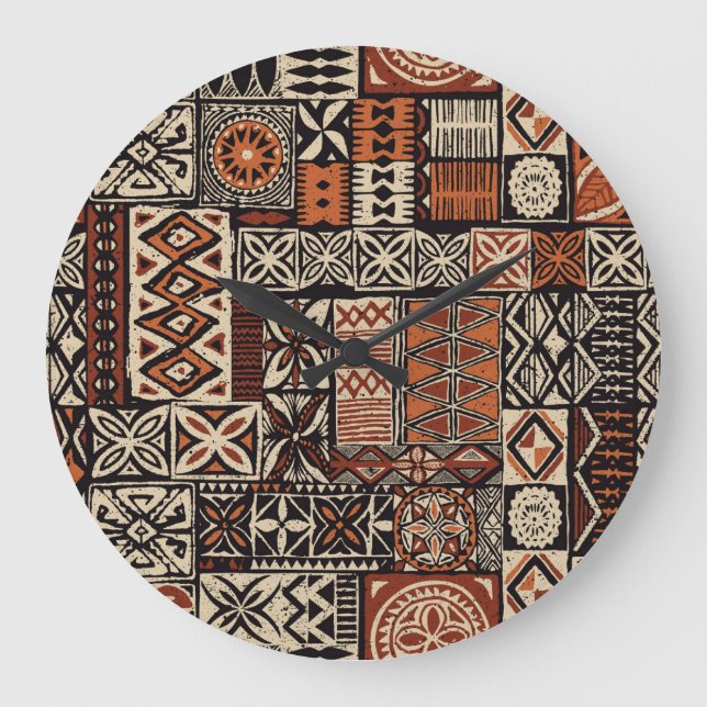 Hawaiian Tapa: Tribal Patchwork Stor Klocka (Framsida)