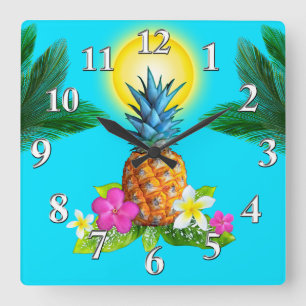 Hawaiian Thated Decor, Stunning Pineapple Clock Fyrkantig Klocka