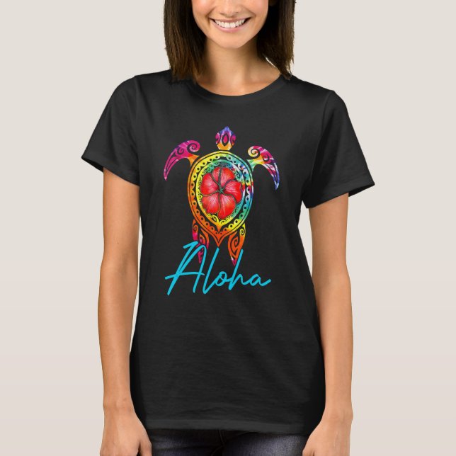 Hawaiian Tie Dye Sea Turtle Aloha  For Family Vaca T Shirt (Framsida)