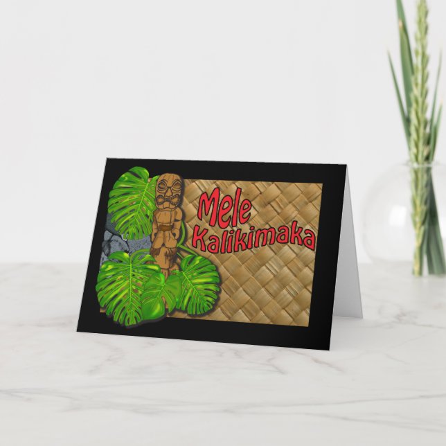 Hawaiian Tiki Lauhala Mele Kalikimaka kort (Framsida)