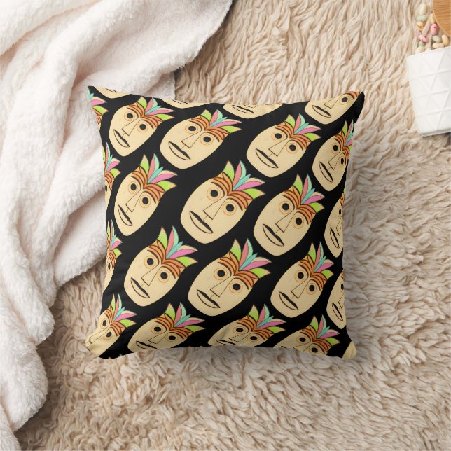 Hawaiian Tiki Mask Kudde (Filt)