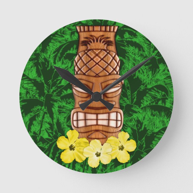 Hawaiian Tiki Mask Rund Klocka (Framsida)