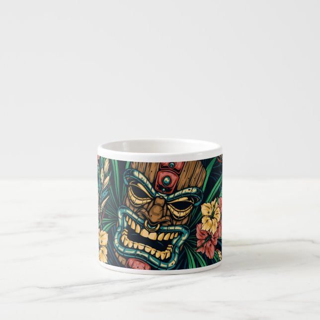 Hawaiian Tiki Mask Tropical Mönster Espressomugg (Framsidan)
