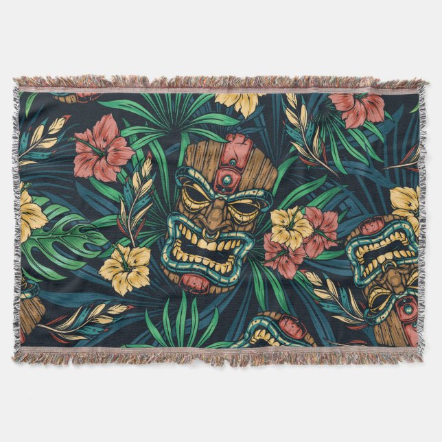 Hawaiian Tiki Mask Tropical Mönster Filt (Framsidan)