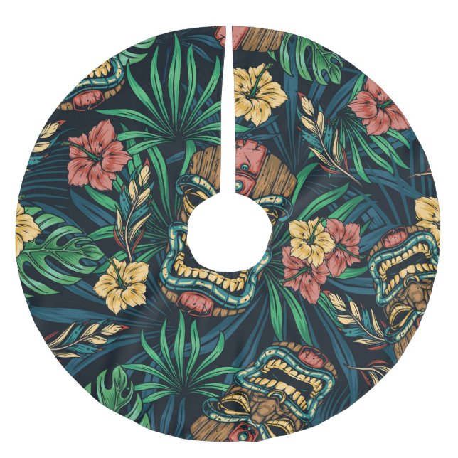 Hawaiian Tiki Mask Tropical Mönster Julgransmatta Borstad Polyester (Framsidan)