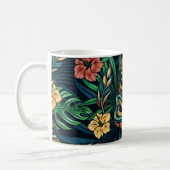 Hawaiian Tiki Mask Tropical Mönster Kaffemugg (Vänster)