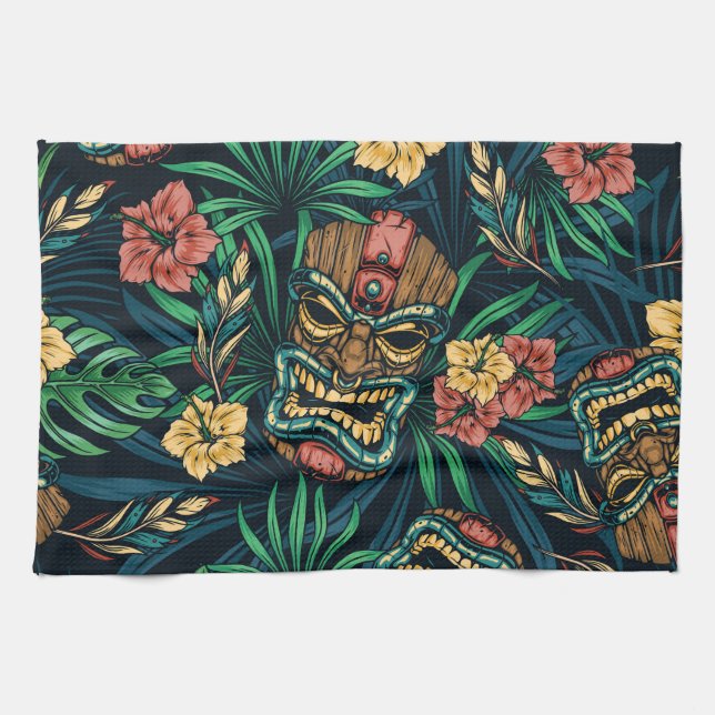 Hawaiian Tiki Mask Tropical Mönster Kökshandduk (Horisontell)