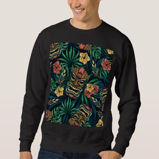Hawaiian Tiki Mask Tropical Mönster Lång Ärmad Tröja (Framsida)